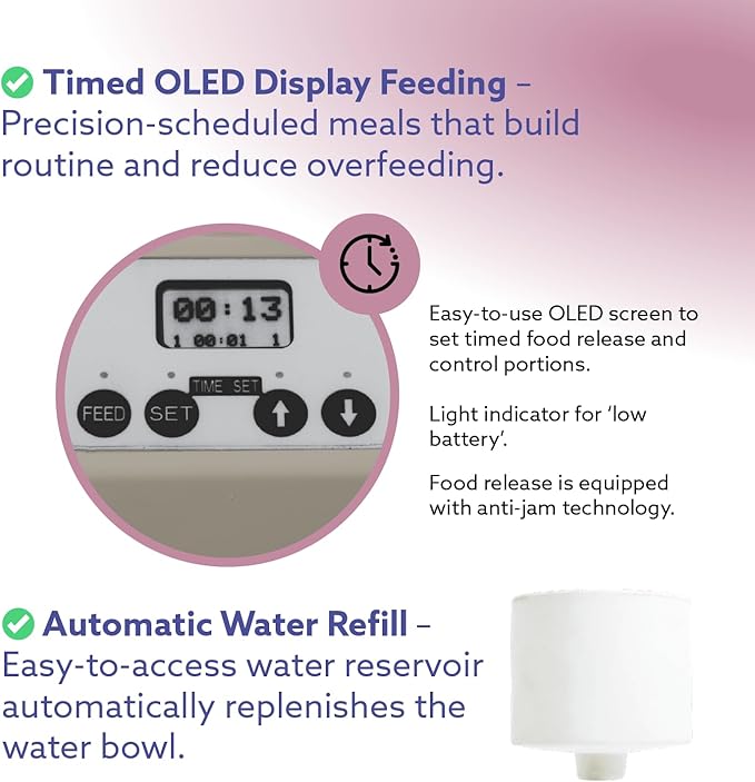 Automatic Dog & Cat Food Feeder with Water Dispenser – Smart Pet Feeder with Portion Control, OLED Display, Anti Jam Design, Battery Operated Dispenser for Medium/Large Pets - Taupe-PawvioPets