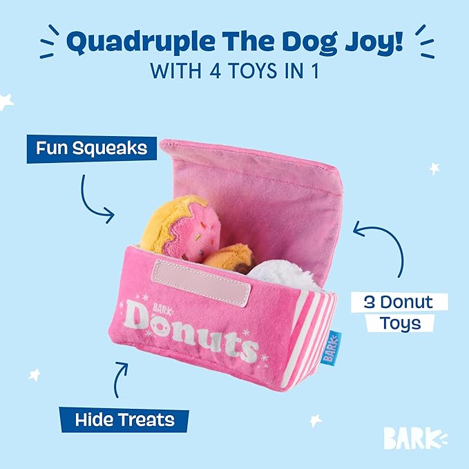 Barkbox Dog Toys – Barker’s Dozen Donuts Plush 4 in 1 Multi Part Interactive Dog Toy for Dogs & Puppies – Small-PawvioPets