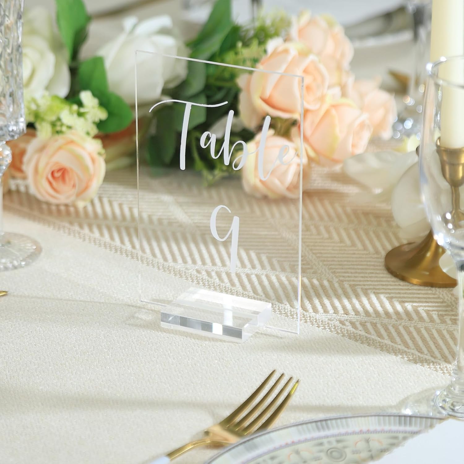 UNIQOOO Acrylic Wedding Table Number 1-30 with Stands | 4x6 inch Printed Calligraphy, Sign and Holder | Perfect for Wedding, Reception, Centerpiece Decoration, Event, Party