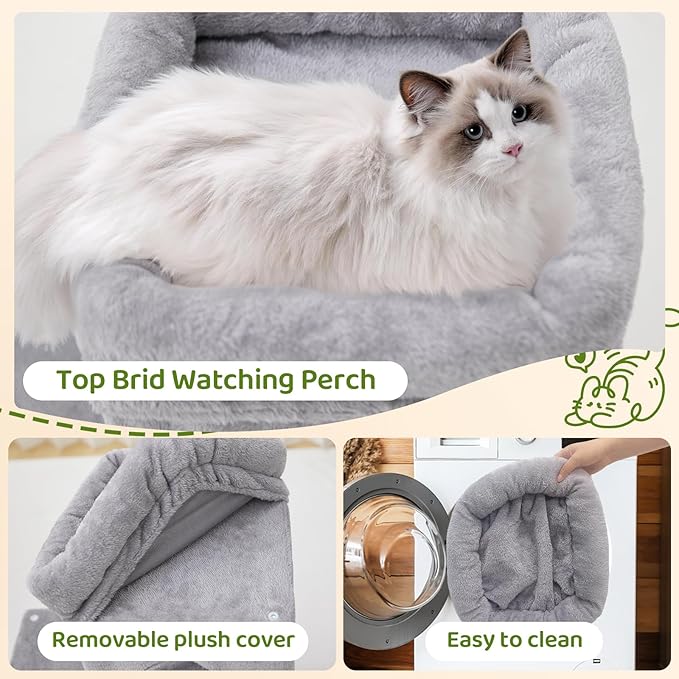 24inch Tall cat Tree with 2 cat condo and Mouse Toy Cozy Small cat Tower with Scratching Post and Board for Kitties and Small Cats.（Light Grey）-PawvioPets