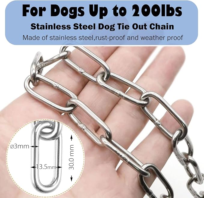 25ft Heavy Duty Chew Proof Dog Tie Out Chain Leash with Shock Absorbing Spring&Lockable Hooks-Up to 200Lbs,Use for Yard,Garden,Camping or Travel-PawvioPets