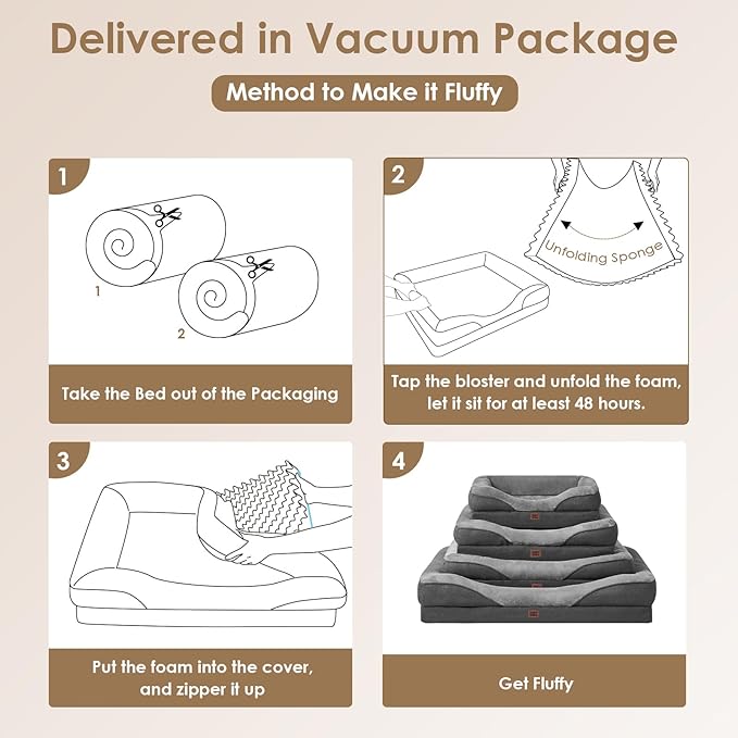 EHEYCIGA Memory Foam XL Dog Bed for XLarge Sized, Extra Large Orthopedic Dog Sofa with Sides and Waterproof Liner, Washable Bolster Pet Couch with Removable Cover, 48x35x7.5 Inch, Grey-PawvioPets