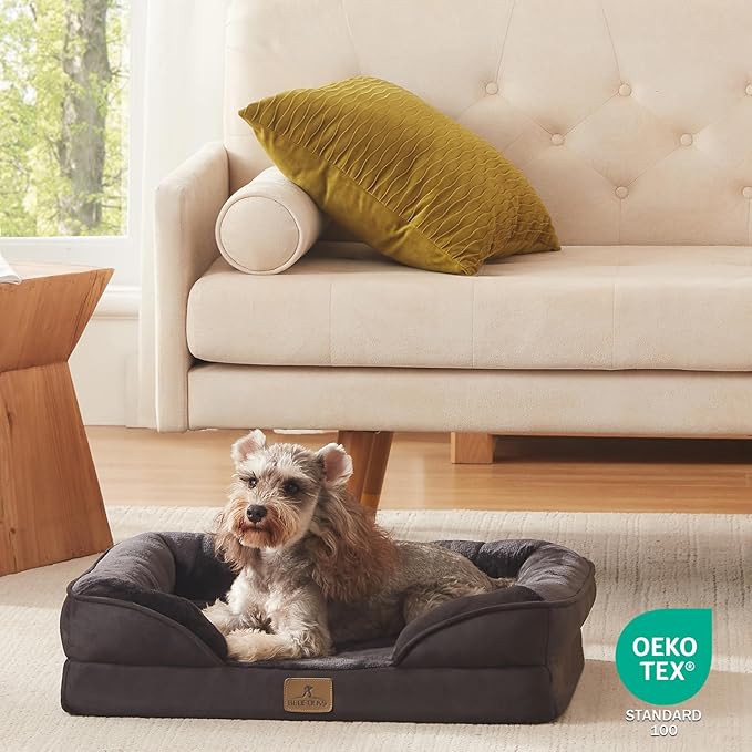Bedfolks Orthopedic Dog Bed, Waterproof Dog Sofa Bed for Small Dogs & Cats, Egg Foam Pet Couch Bed with Removable Washable Cover and Nonslip Bottom, Black-PawvioPets