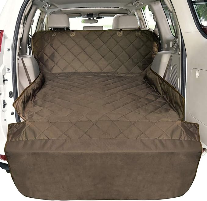 F-color SUV Cargo Liner for Dogs, Water Resistant Pet Cargo Cover Dog Seat Cover Mat for SUVs Sedans Vans with Bumper Flap Protector, Non-Slip, Large Size Universal Fit, Brown-PawvioPets