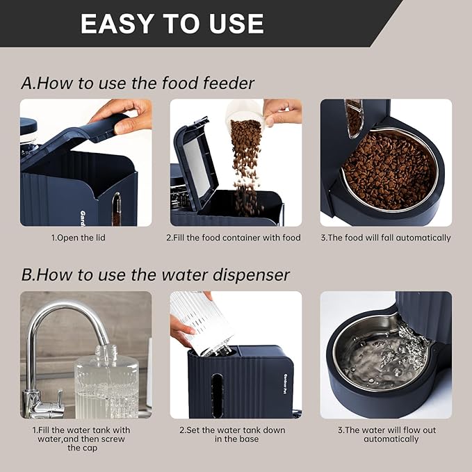 Gardner Pet Automatic Gravity Cat Food Feeder and Water Dispenser Stainless Steel Two-in-One Set Large Capacity Dispenser for Pets Dogs, Puppies, Kittens-PawvioPets