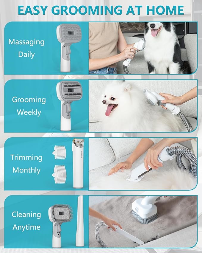 Dog Grooming Vacuum, Bawetech B2 5-in-1 Pet Grooming Kit with Dog Clipper, 11000Pa Suction | 2L Capacity | 113℉ Dryer | Low Noise Pet Hair Removal Tool Pet Supplies, 2025 Upgraded-PawvioPets