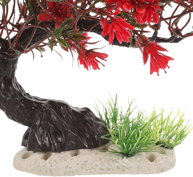 BESTOYARD Fish Tank Decor Artificial Plastic Bonsai Tree, Red Aquarium Ornament for Fish Tanks, 11.81 X 9.05 X 3.93 Inches-PawvioPets
