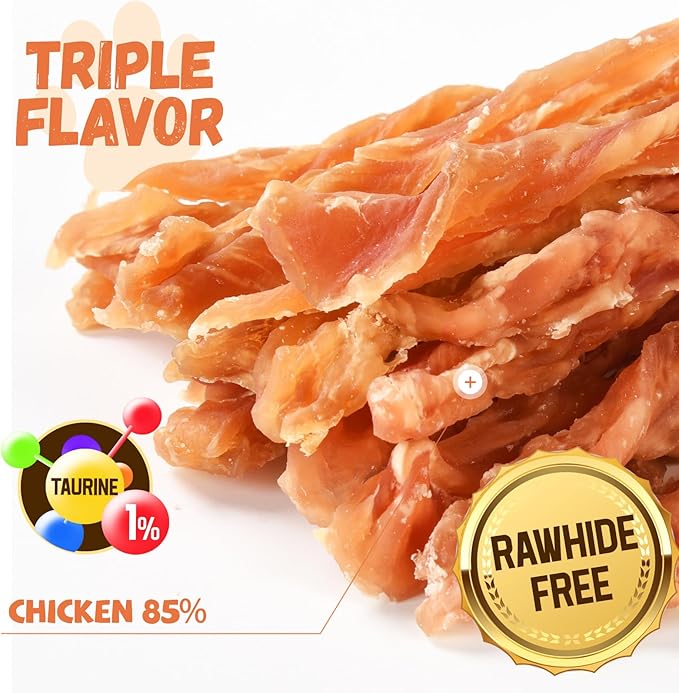 Dog Treats Chicken Jerky Strips for Dogs, Natural Healthy Dog Jekry with Taurine, Real Chicken Twists High Protain Low Fat, Training Rewards Treats for Small Medium Large Dogs 10.6 oz-PawvioPets