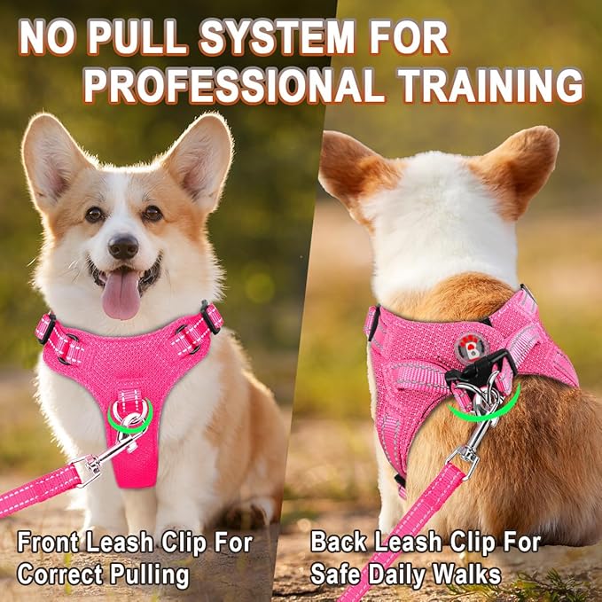 Dog Harness Step in Dog Vest Harness, Reflective Adjustable Puppy No Pull Harness Breathable Soft for Small and Medium Dogs Cats, Pink, XS-PawvioPets