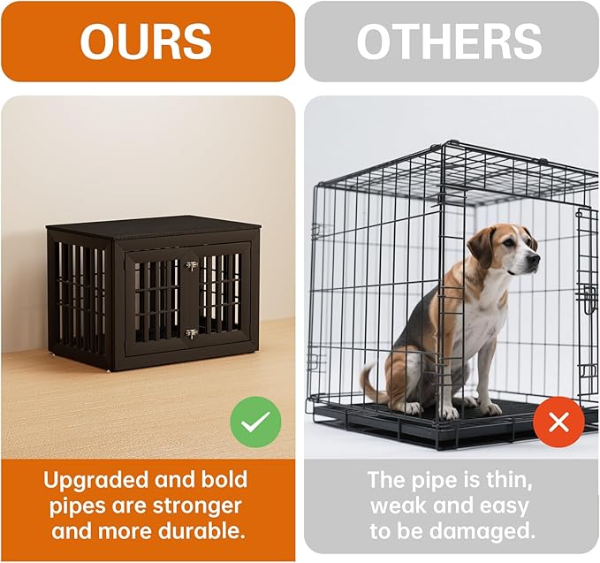 38" Heavy Duty Dog Crate Furniture for Small,Medium and Large Dogs,Rustic Wooden Dog Cage Kennel Indoor Furniture with Waterproof Top,Decorative Pet House Side End Table (Black)-PawvioPets