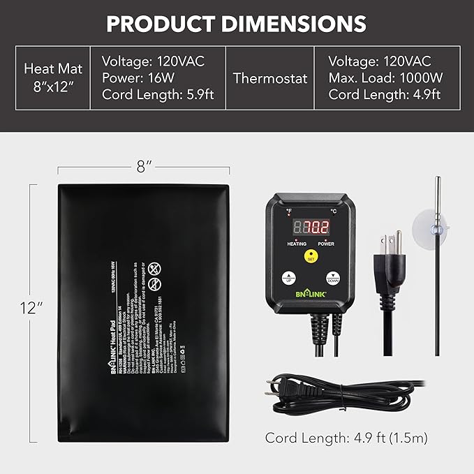 BN-LINK Durable Reptile Heating Pad 8" X 12" with Digital Thermostat Under Tank Heater Terrarium Warmer Combo Set for Turtles, Lizards, Frogs, and Other Reptiles-PawvioPets