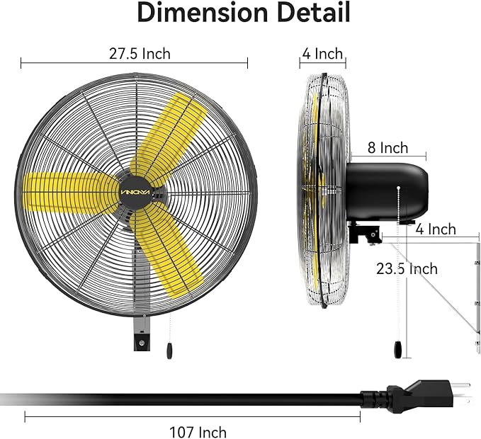 24 Inch Industrial Wall Fan Oscillating, 7800 CFM Commercial Metal Wall Mount Fans with Poweful Motor, 3 Speed, Heavy Duty Indoor for Warehouse, Workshops, and Garage, UL Listed-PawvioPets