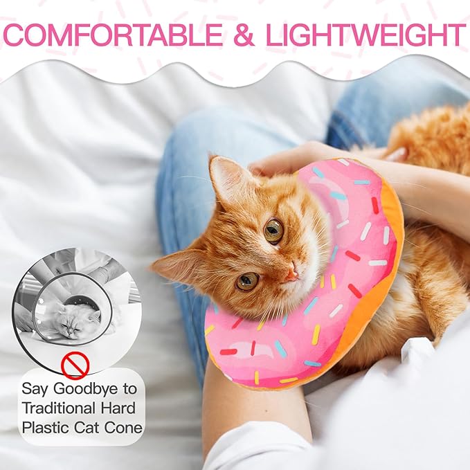 Cat Cone Collar Soft, Cute Cat Donut Collar After Surgery, Adjustable Kitten Recovery Cones to Stop Licking, Lightweight Neck Elizabethan Collars for Cats Kittens (Pink, Small)-PawvioPets