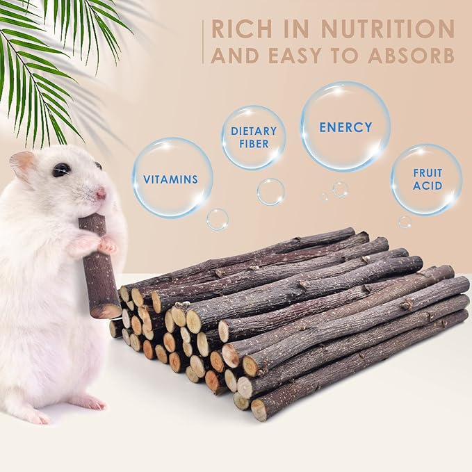 Bissap 230g/8.1oz Apple Sticks for Rabbits, Natural Bunny Chew Toys and Treats for Chinchilla Guinea Pig Hamster Gerbil Small Animals Pet Apple Wood Stick Toys Teeth Grinding-PawvioPets