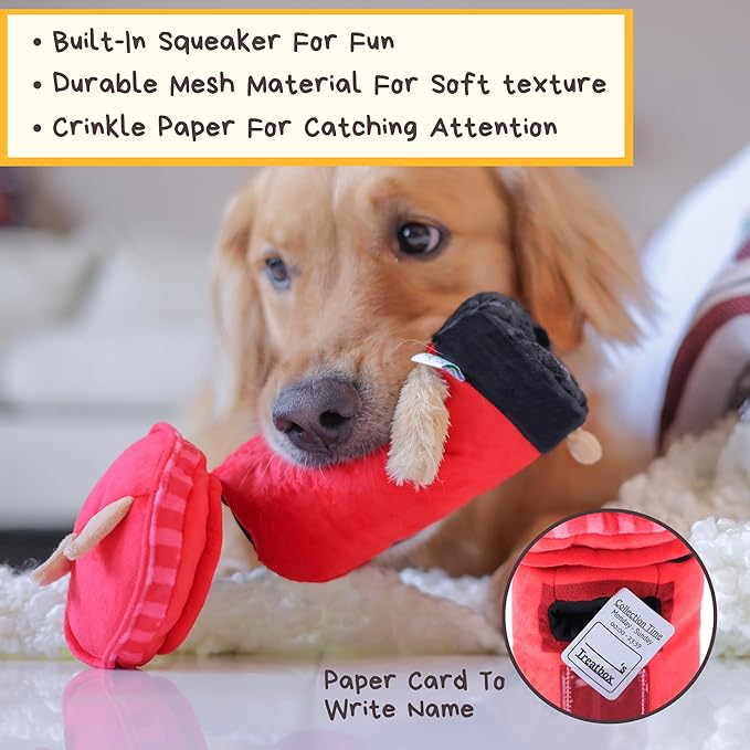 British Postbox Treat-Dispensing Soft Plush Squeaky Pet Toy - Iconic UK Enrichment Gift, Durable Cute & Fun Toy for Interactive Play, Hide Food for Nose-Work Puzzle, Small Medium Dogs-PawvioPets