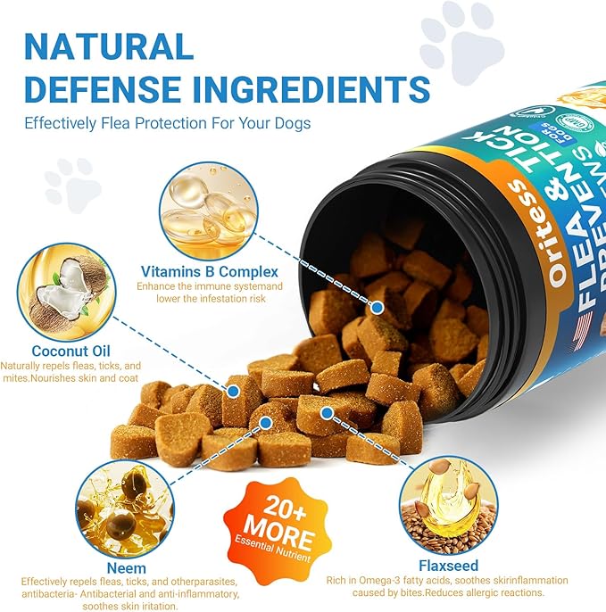 Flea and Tick Prevention for Dogs, 180 Soft Chews Natural Dog Flea and Tick Chewables Oral Flea Supplement for Dogs, Puppy Flea Support - All Breeds & Ages - Chicken Flavor-PawvioPets
