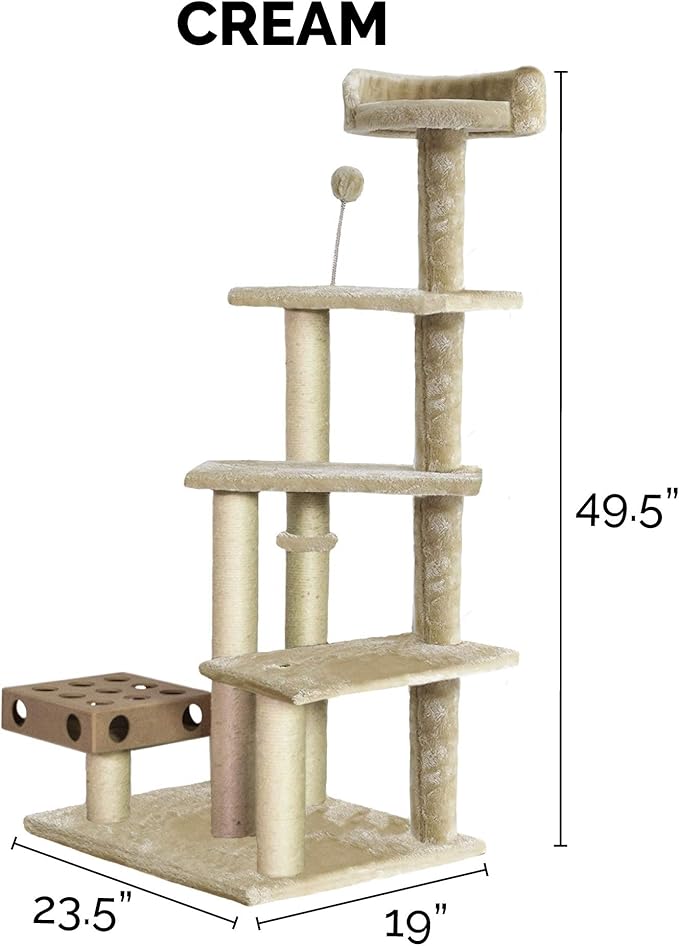 Furhaven 49.5" Tall Cat Tree for Indoor Cats, Ft. Sisal Scratching Posts, Plush Ball Toy, & Busy Box Toy - Tiger Tough Play Stairs Interactive Playground Tower - Cream, One Size-PawvioPets