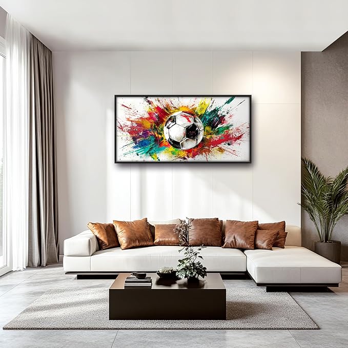 Extra Large Framed Soccer Wall Art,Oversized Colorful Graffiti Sport Ball Wall Decor Pictures for Living Room,Canvas Print Painting Modern Artwork Bedroom Office Bathroom Home Decor 60L x30W-PawvioPets