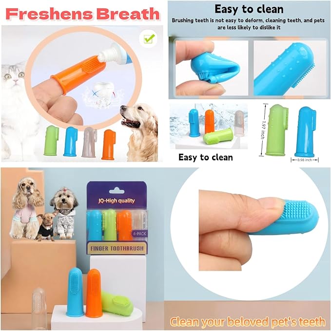4 Pack Pet Tooth Brushing Kit – Extra Soft Finger Toothbrushes for Cats & Dogs Gentle Plaque & Tartar Removal, Freshens Breath Pain-Free Teeth Cleaning for Small to Large Pets-PawvioPets