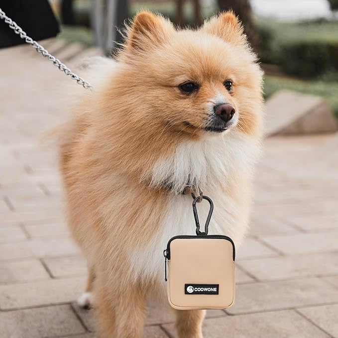 Dog Treat Pouch 2 PCS, Waterproof Small Dog Treat Bag for Leash, Hands Free Puppy Walking Bag with Carabiner, Pet Poop Bag Holder for Pet Puppy Travel or Outdoor Use, Zipper Closure to Avoid Spilling-PawvioPets