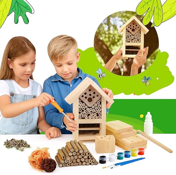 2 PK Premium Bug Hotel Kit Cedar Wood Insect Hotel - DIY Insect House Kit to Build - Backyard Bee House, Nesting Habitat Shelters, Garden Shelter for Bees, Butterflies, Bugs,Heavy Duty Thickness-PawvioPets