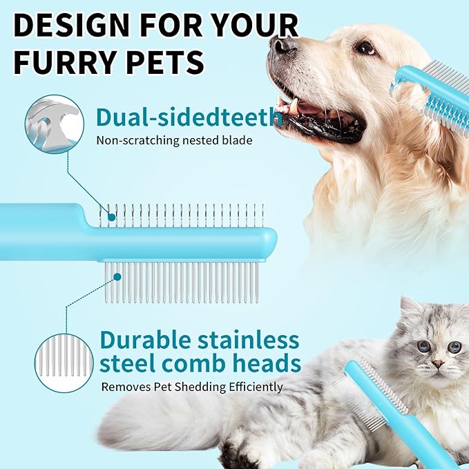 4 in-1 Pet Grooming Combo and Pet Hair Removal Soft Brush - Deshedding Dog Brush,Metal Comb for Cat and Dog,Dematting Comb,Matted Fur on Cats and Dogs-PawvioPets