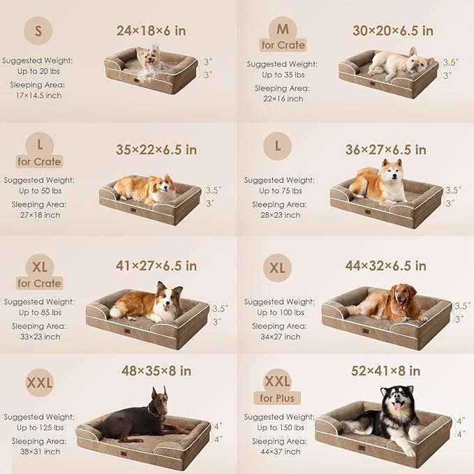 EHEYCIGA Orthopedic Dog Beds for Large Dogs, Waterproof Memory Foam Large Pet Bed with Sides, Non-Slip Bottom and Egg-Crate Foam Dog Couch Bed with Washable Removable Cover, Camel-PawvioPets