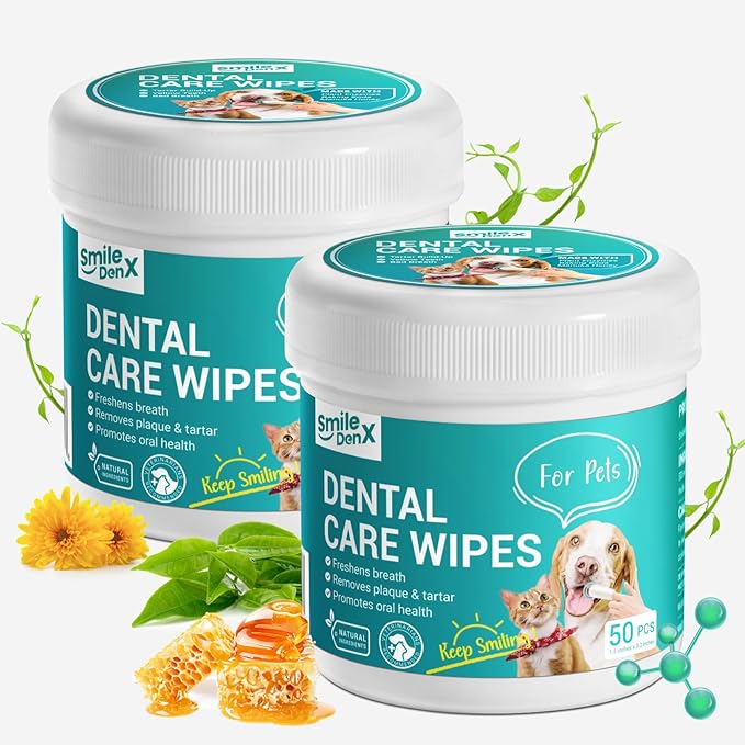 Dog Dental Care Finger Wipes - Teeth Cleaning Finger Wipes for Dog & Cats - Tooth Brushing Kit Dental Wipes for Dog - Reduces Plaque & Freshens Breath (100 PCS, Unscented)-PawvioPets