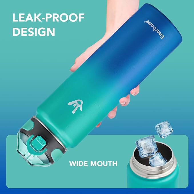 Enerbone 32 oz Insulated Water Bottle, Stainless Steel Bottle with Carrying Strap, Double-Wall Vacuum Insulation Design, Leakproof Sports Bottle with Straw, Keep Drinks Cold or Hot for Hours-PawvioPets