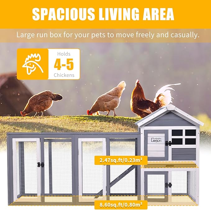 GEGURI Large Rabbit Hutch Indoor Outdoor Chicken Coop Wooden Bunny Cage with Waterproof Roof-PawvioPets