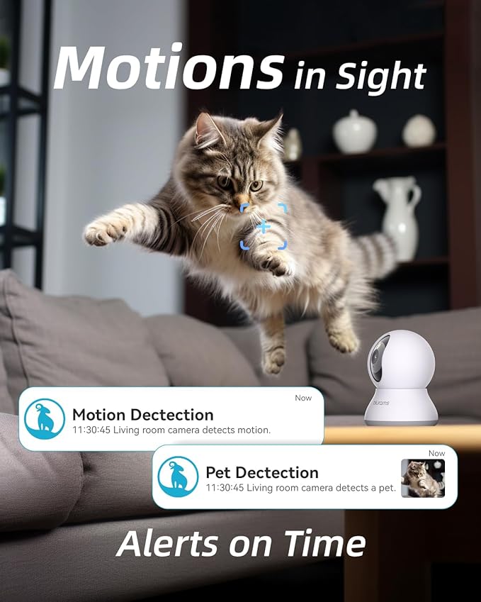 blurams Pet Camera 2K, Dog Camera with Phone App, 360° PTZ Indoor Cameras for Home Security Indoor, Color Night Vision, 2-Way Talk, Motion Detection&Tracking, Cloud&SD(2.4GHz Only)-PawvioPets