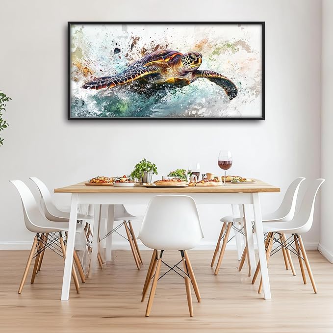 Extra Large Framed Sea Turtle Wall Art,Oversized Abstract Colorful Sea Nautical Wall Decor Pictures for Living Room,Canvas Print Painting Modern Artwork Bedroom Office Bathroom Home Decor 60L x30W-PawvioPets