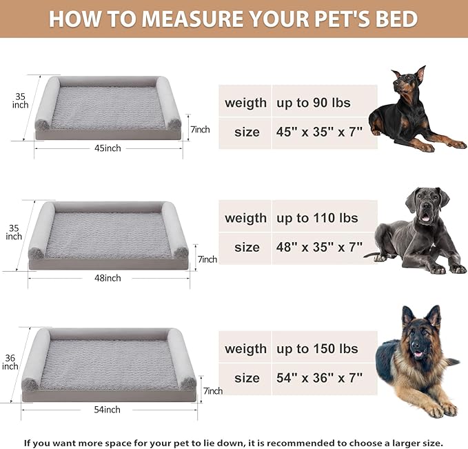 BFPETHOME Dog Beds for Large Dogs, Orthopedic Dog Bed for Medium Large Dogs,Big Waterproof Couch Pet Bed with Removable Washable Cover-PawvioPets