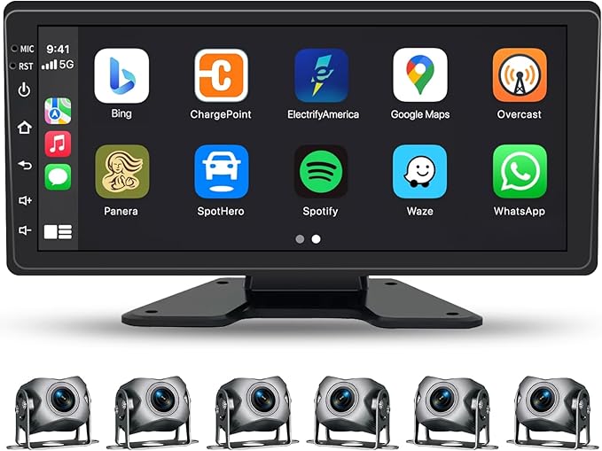 6 Channel Backup Camera System,1080P Rearview Camera with Carplay & Android Auto,GPS Navigation, Touchable 11 inch Monitor & Loop Recording DVR car Stereo, for RV/Truck/Trailer Pickup,128GB Card-PawvioPets