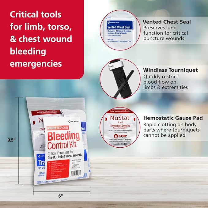 First Aid Only 91137 Critical Essentials Bleeding Control Kit for Chest, Limb & Torso Wounds, 10 Pieces-PawvioPets
