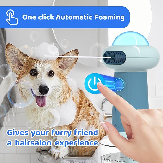 Dog Shampoo Dispenser, UFO Dog Shampoo Sprayer, Electric Foaming Shampoo Dispenser for Dog and Cat Washing, for Bathtub, Kitchen Sink, Bathroom Cleaning, Blue-PawvioPets