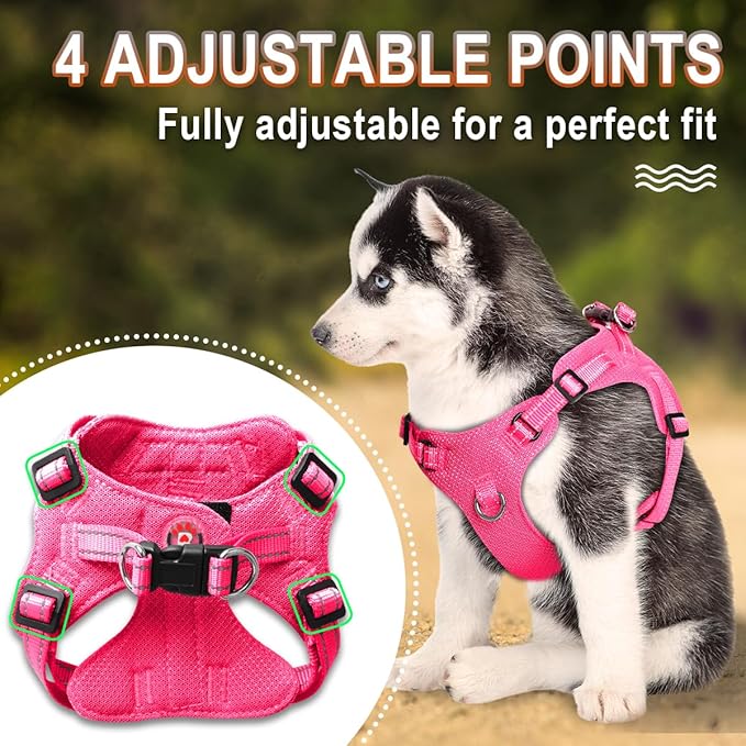 Dog Harness Step in Dog Vest Harness, Reflective Adjustable Puppy No Pull Harness Breathable Soft for Small and Medium Dogs Cats, Pink, XXS-PawvioPets