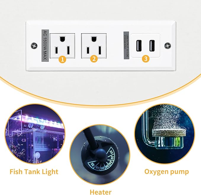 DWVO 20-29 Gallon Aquarium Stand with Power Outlets & LED Light, Cabinet for Fish Tank Accessories Storage - Metal Stand Suitable for Turtle Tank, Reptile Terrarium, 350LBS Capacity, White-PawvioPets