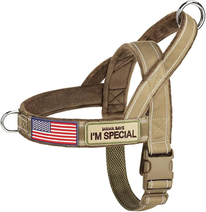 Forestpaw No Pull Dog Harness - Soft Flannel Padded Tactical Dog Vest Harness with Quick Release Buckle, Adjustable Reflective Pet Harness for Medium Dogs Walking Training,Brown M-PawvioPets