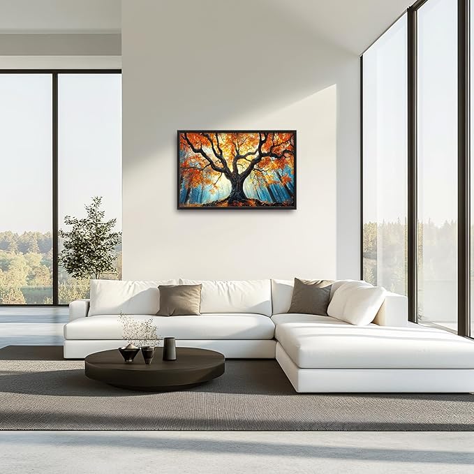 Extra Large Tree of Life Framed Wall Art for Living Room,Fall Autumn Forest Sunrise Landscape Pictures Wall Decor,Nature Canvas Print Painting Modern Artwork Bedroom Office 36L" x 24W"-PawvioPets