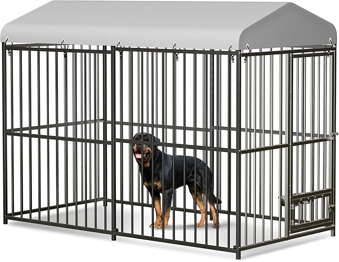 8x4x6 FT Outdoor Dog Kennel,Heavy-Duty Enclosures Outside with UV-Resistant Waterproof Roof Cover and Lock,for Medium and Large Dogs,Easy Assembly-PawvioPets