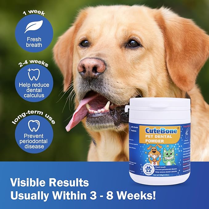 CuteBone Dog Teeth Cleaning Powder - Dog Dental Powder Pet Breath Freshener - Safe & Effective Natural Oral Care Formula Reduces Plaque & Tartar Promotes Healthy Gums Easy-to-Use for Dogs & Cats-PawvioPets