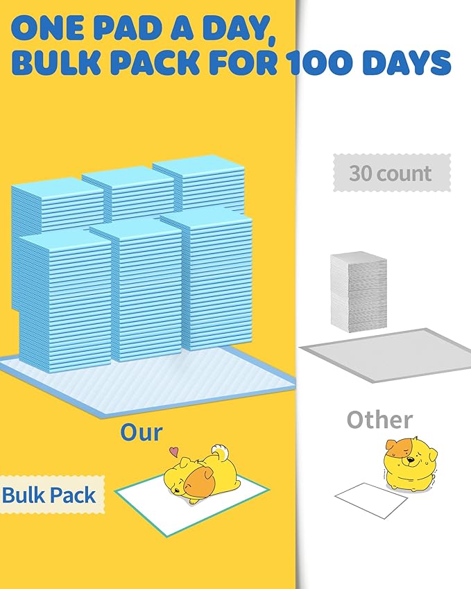 100-Pack X-Large Puppy Pads - 34'' x 28'' Pee Pads for Dogs Potty Training with Leak-Proof Quick-Dry Design, 6-Layer Wee Wee Pads for Dogs, Blue-PawvioPets