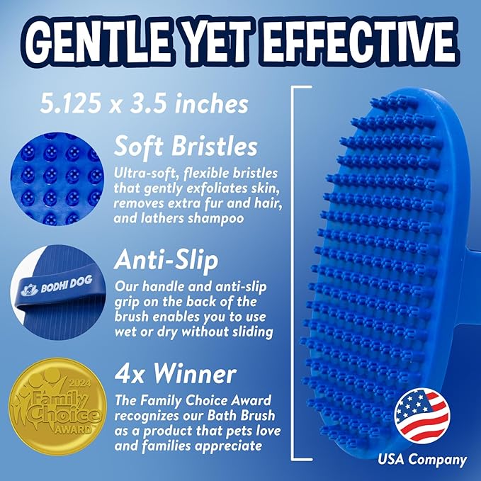 Bodhi Dog Shampoo Brush - Pet Grooming & Bath Supplies for Dogs and Cats - Bath Brush for Long & Short Hair - Premium Scrubber for Shower, Bathing & Massage (One Pack, Blue)-PawvioPets