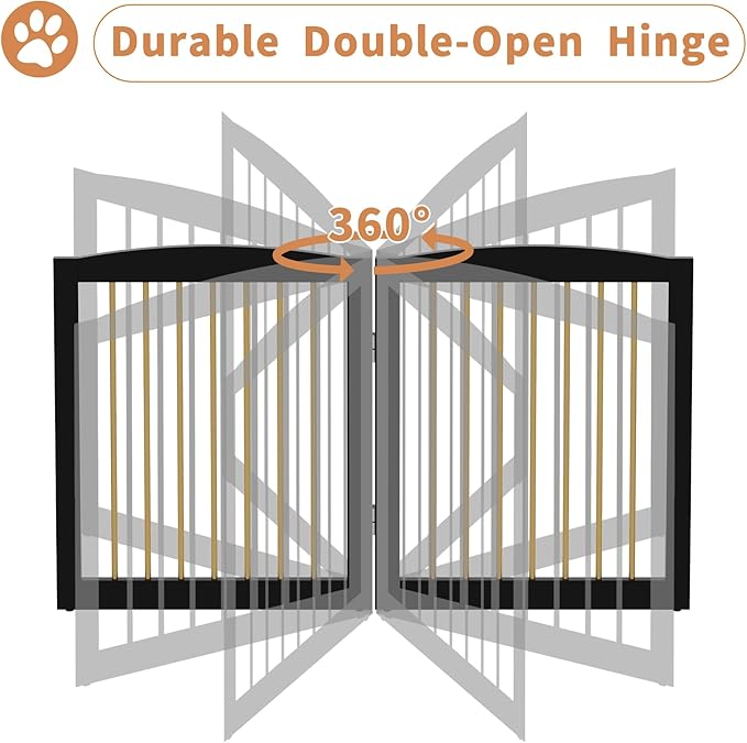 Freestanding Pet Gate for Dogs, Foldable Wooden Dog Gate for House Indoor, Step Over Pet Puppy Safety Fence for Stair, Doorway,Hall, Support Feet Included,3 Panels 32",Black&Gold-PawvioPets