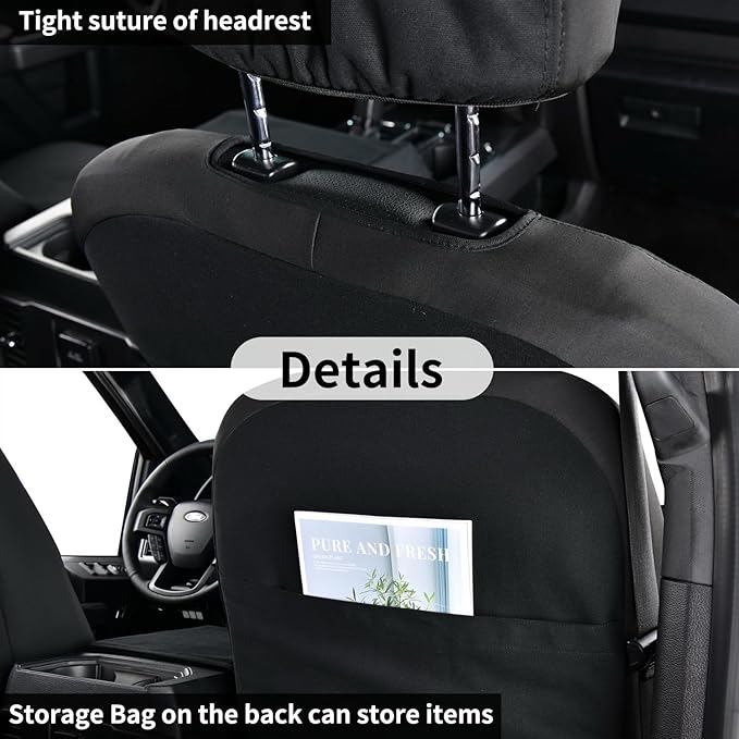 Coverado Front Seat Covers, Waterproof Canvas Seat Protector for Car Seat Cushions for Kids & Dogs, Compatible with 2015-2025 Ford F150 & 2017-2025 Ford F250 F350 F450(Black, 2PCS)-PawvioPets