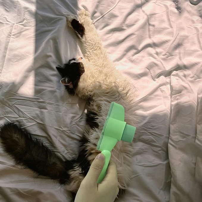 2PCS Cat Comb Dog Hair Comb，Pet Grooming Cleaning Comb，Pet Hair Removal Tool with Release Button-PawvioPets