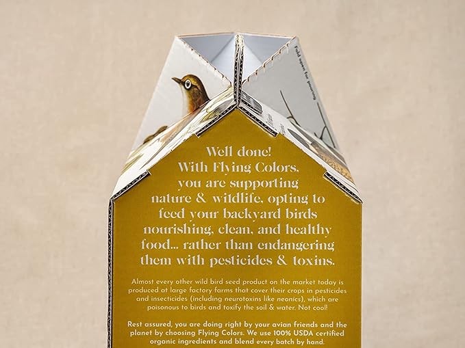 Flying Colors Premium Organic Wild Bird Seed | Squirrel-Proof Safflower Seed | 100% USDA Organic, No Fillers, No Pesticides | 3 Gallon Easy-Pour Carton-PawvioPets