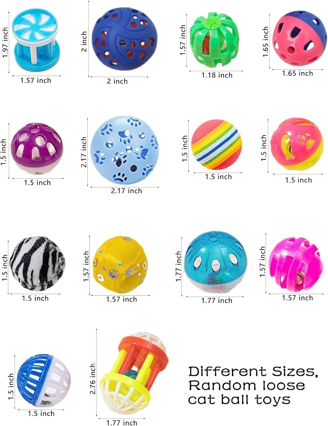 15-Pack Cat Toy Balls for Indoor Cats and Kittens (1.5'' - 2.2'', Cat Toys Mega Set)-PawvioPets