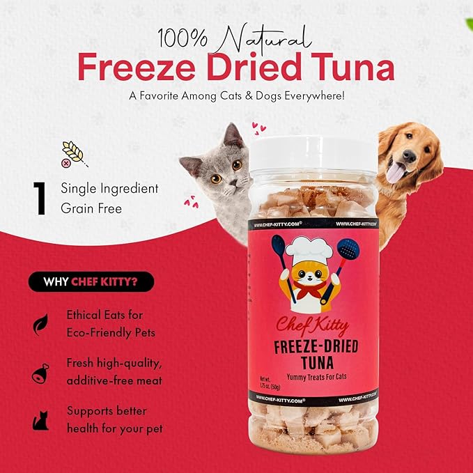 Freeze-Dried Tuna Treats for Cats & Dogs – 100% Wild Caught, Single Ingredient, High-Protein, Healthy Snack – No Additives or Preservatives – 1.7oz - Inspected & Tested in USA-PawvioPets